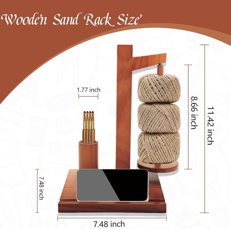 BXTubuw Yarn Holder with Magnetic Rotating & Storage Tray, Wooden Yarn Spinner for Crocheting and Knitting, Crochet Gift for Knitting Lovers Thanksgiving - Image 2